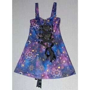 Dressfo Mini Dress Womens Size Medium 6 Galaxy Adjustable Straps Zip Ip Front...